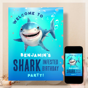 Affiche Requin sous la mer Fête d'anniversaire Bienvenue