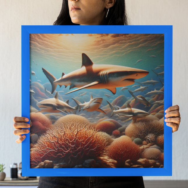 Affiche Requins Majestueux Nager Parmi Les Coraux Vibrants (Créateur téléchargé)