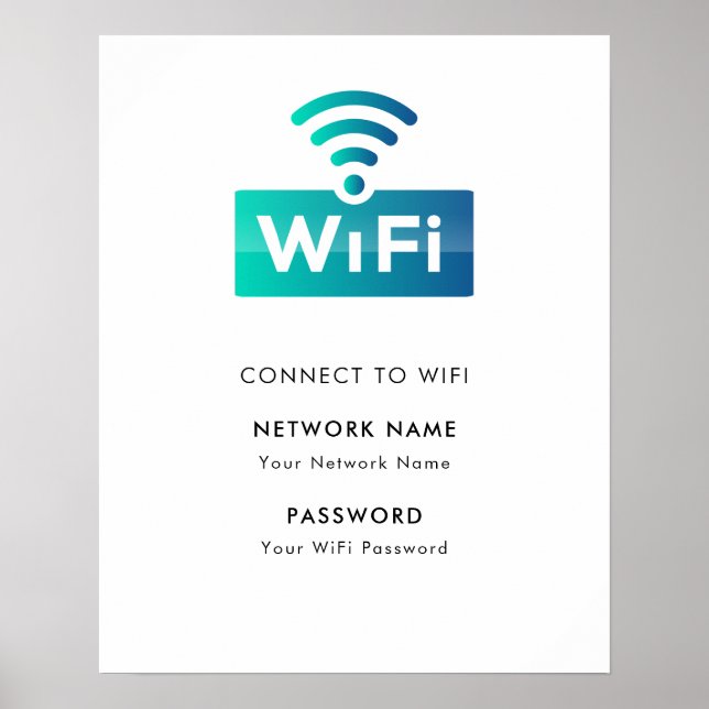 Affiche Réseau Wifi Personnalisé Connexion Blanc Moderne (Devant)