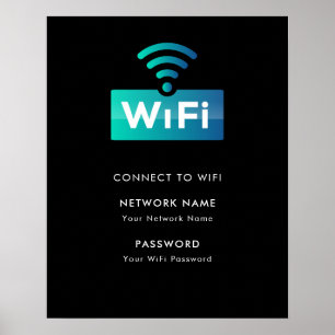 Affiche Réseau Wifi Personnalisé Connexion Noir Moderne