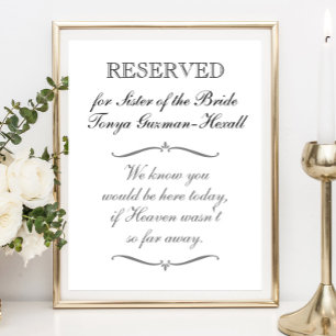 Affiche Réservé à la sœur de la mariée Mémorial Mariage