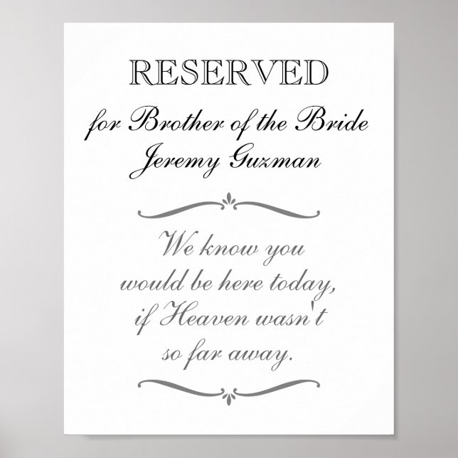 Affiche Réservé au frère de la mariée Mémorial Mariage (Devant)
