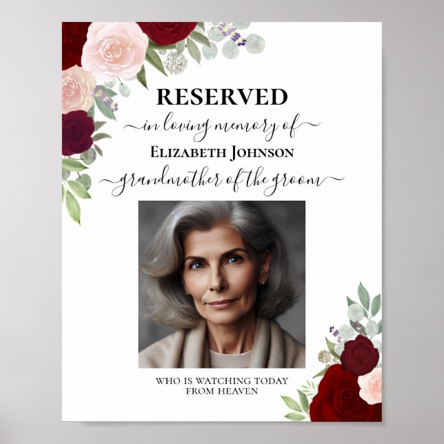 Affiche Réservé Loved One in Heaven Red Floral Mariage (Devant)