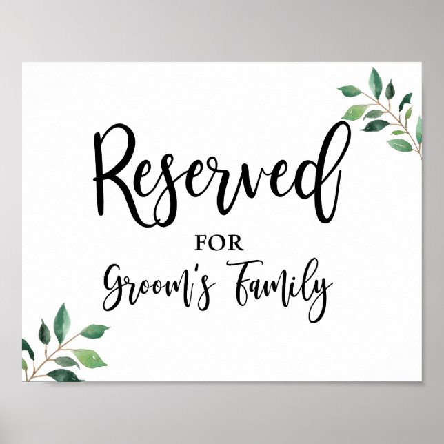 Affiche Réservé pour Grooms Family Greenery Signet Mariage (Devant)