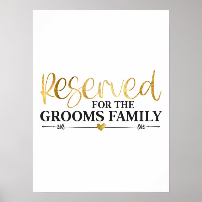 Affiche Réservé Pour La Famille Grooms Mariage Or Blanc (Devant)