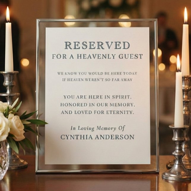 Affiche Réserve pour le panneau de mariage commémoratif de (Reserved for Heavenly Guest, Remembrance, Memorial Wedding Sign)