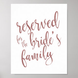 Affiche Réservé pour le Rose de famille de la mariée signe