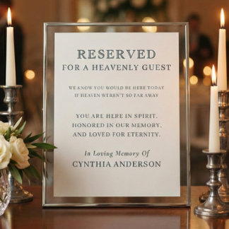 Affiche Reserved for Heavenly Guest Wedding Memorial Sign
