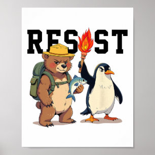 Affiche Résister Ours Et Manchots Anti Trump 