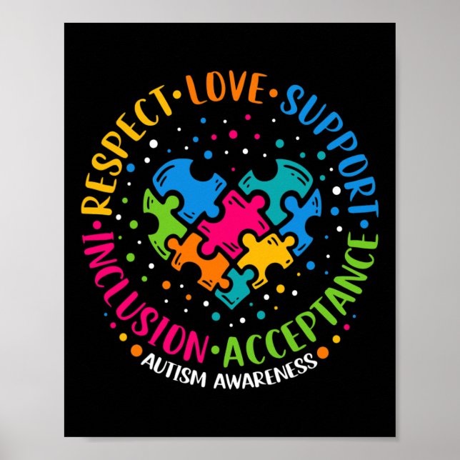 Affiche Respect Amour Support Inclusion Coeur Puzzle Autis (Devant)