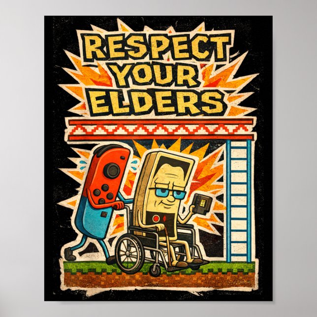 Affiche Respect Your Elders Funny Gamer Controller 80s Ret (Devant)