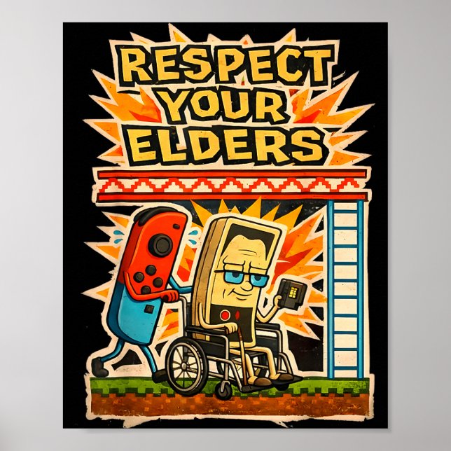 Affiche Respect Your Elders Retro Gaming Funny Gamer Contr (Devant)