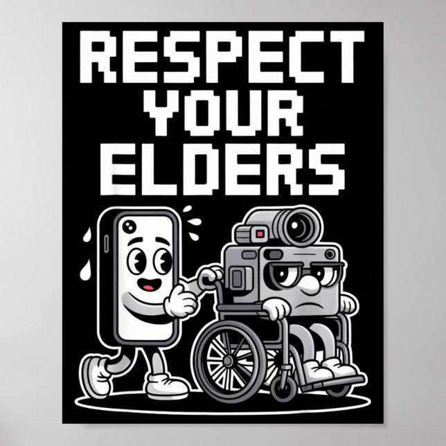 Affiche Respect Your Elders Retro Tech Camera Phone Cartoo (Devant)
