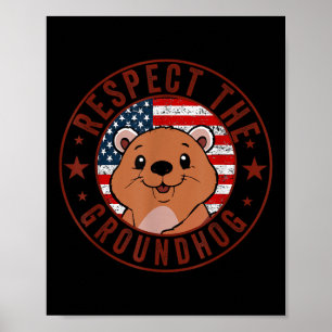 Affiche Respectez Le Drapeau De La Marmotte Usa Woodchuck