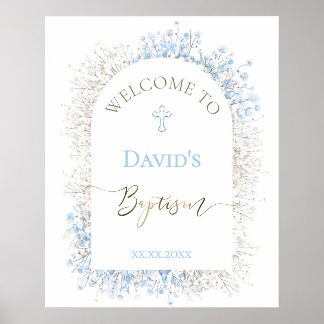 Affiche Respiration de bébé blanc bleu Bienvenue baptême  (Devant)