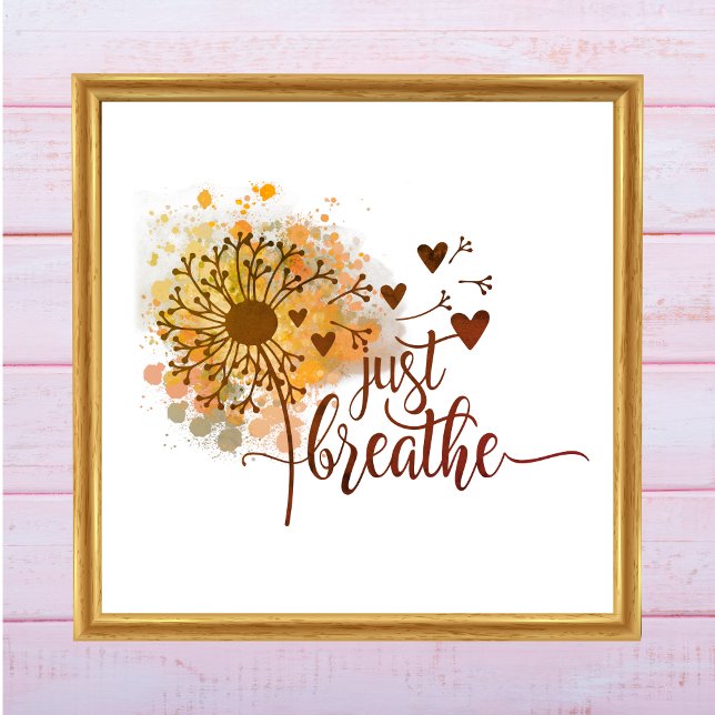 Affiche Respire juste le coeur Dandelion Encourager le yog (Just Breathe Dandelion Blowing in Wind Watercolor Wall Art. Digital or Printed. Yoga Meditation )