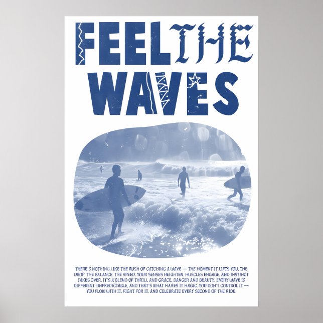 Affiche Ressentez les vagues Surf Print Art de l'océan ble (Devant)