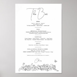 Affiche Ressorts fleuris art mariage boissons menu bar