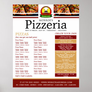 Affiche Restaurant à pizzas, Menu de pizzeria