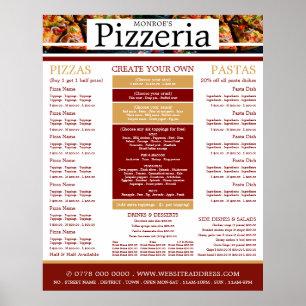 Affiche Restaurant Pizza, Menu Pizzeria