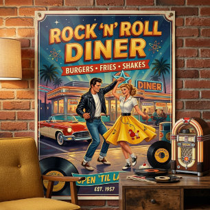 Affiche Restaurant Rétro Rock 'n' Roll Années 50