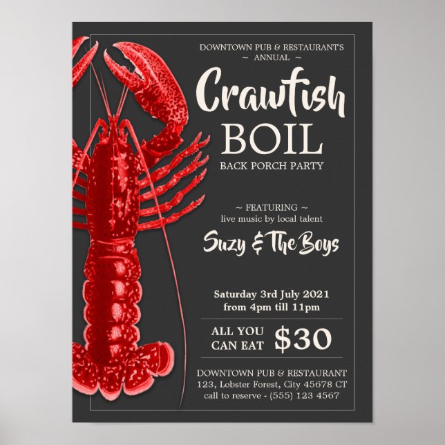 Affiche Restaurant vintage 4 juillet Crawfish Boy Party (Devant)