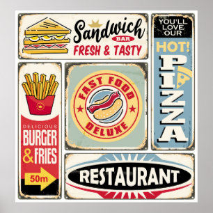 Affiche Restaurants et dîners restauration rapide panneaux