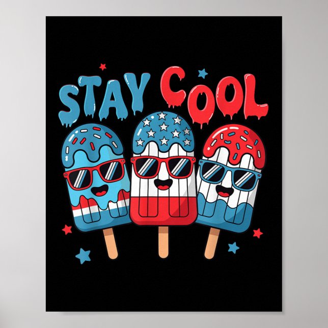Affiche Restez Cool Popsicle 4 juillet American Flag Boys (Devant)