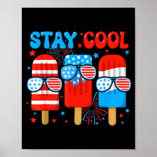 Affiche Restez Cool Popsicle Boys Hommes 4 juillet Drapeau