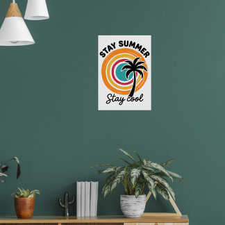 Affiche Restez Été Restez Frais Palmier Rétro Coucher de S