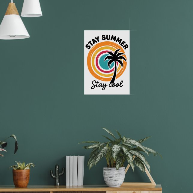Affiche Restez Été Restez Frais Palmier Rétro Coucher de S (Salon 1)