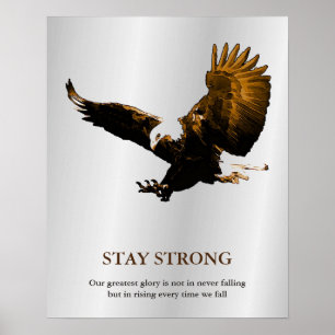 Affiche Restez fort Aigle chauve Motivationnel Gris Brown