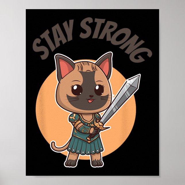 Affiche Restez fort Chat guerrier (Devant)