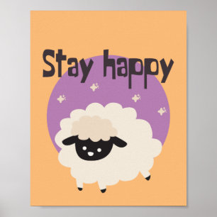 Affiche Restez heureux Kawaii mignon drôle mouton blanc vi