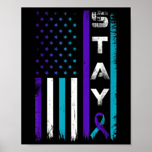 Affiche Restez Turquoise Violet Ruban Usa Drapeau Préventi