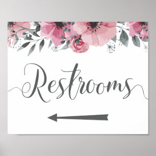 Affiche Restrooms sign. Left Arrow Directions