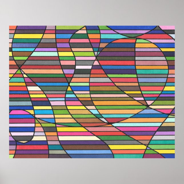 Affiche Résumé rayé multicolore avec courbes fluides (Devant)
