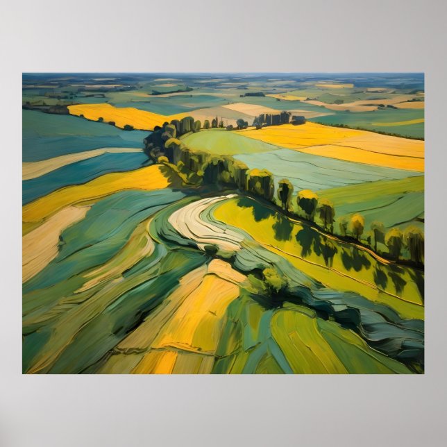 Affiche Résumé Zone agricole et champ vert vague (Devant)
