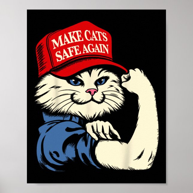 Affiche Rétablir la sécurité des chats Rouge Chats chapeau (Devant)