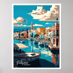 Affiche Rethymno Grèce Voyage Vintage Illustration