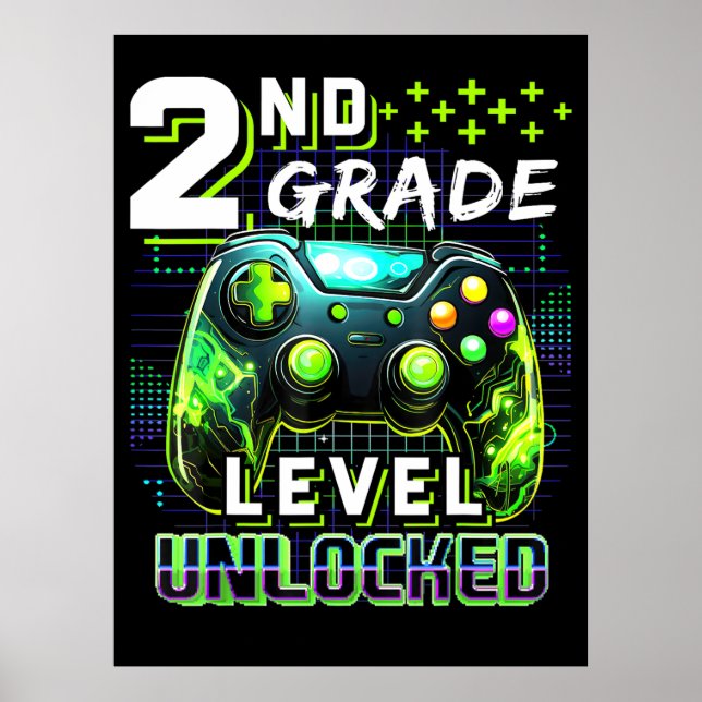 Affiche Retour à l'école 2e année Garçons Niveau gamer dév (Devant)
