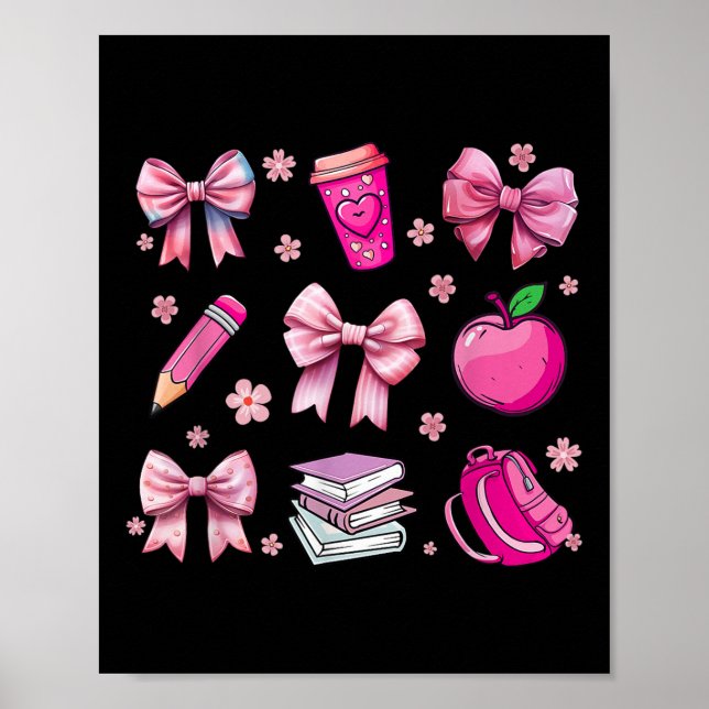 Affiche Retour À L'École Coquette Rose Bow Pencil Pomme En (Devant)