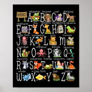 Affiche Retour À L'École Enfants Animaux Mignons Alphabet