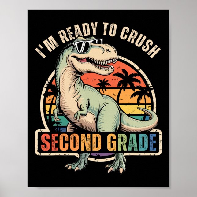 Affiche Retour à l'école Garçon dinosaure Je suis prêt à é (Devant)