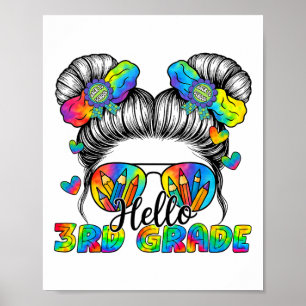 Affiche Retour à l'école Tie Dye Bonjour 3e année Chignon