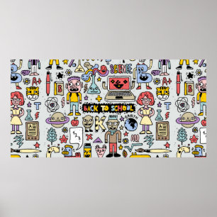Affiche Retournez à l'ensemble de doodle coloré de l'école