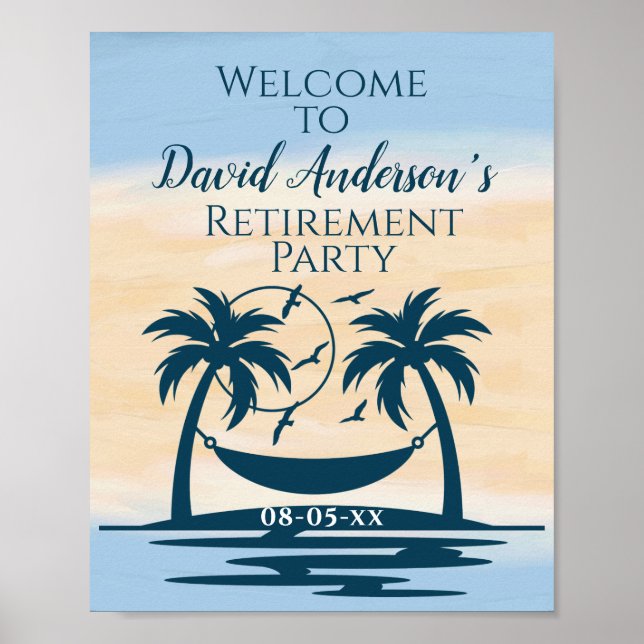 Affiche Retraite Beach Palm Trees Bienvenue à la fête (Devant)