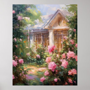 Affiche Retraite de jardin rose