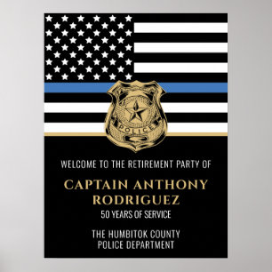 Affiche Retraite de la police Ligne Bleue Mince Applicatio