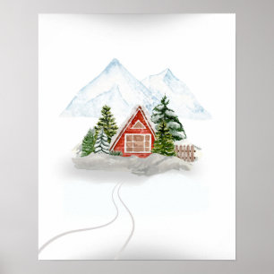 Affiche Retraite de montagne neige : Maison en bois en hiv